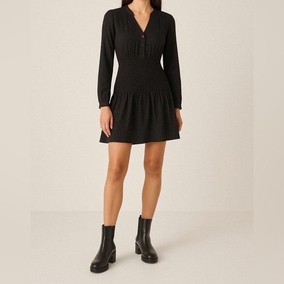 SANDRO Black Snakeskin Effect Smocked Dress - Picture 1 of 9